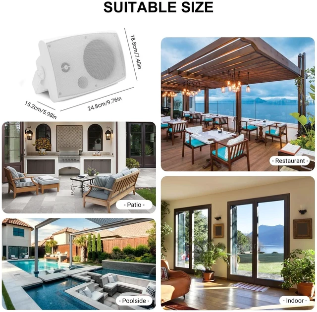 Alt view image 7 of 7 - 5.25" Passive Outdoor Speakers Waterproof Wired, 300W Wall Mount Speakers with Superior Sound,Dual Swivel Brackets for Patio/Deck/Backyard (Pair, White)