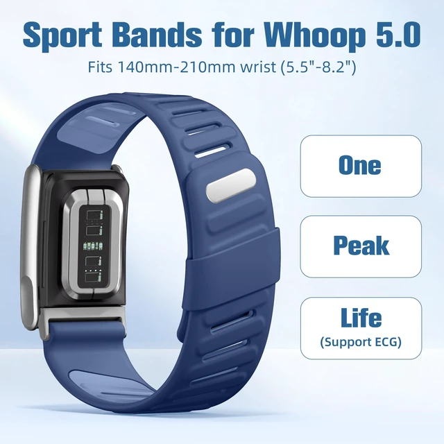 Alt view image 2 of 7 - 2 Pack Bands Compatible with Whoop 5.0 Bands One, Peak and MG/Life, Soft Silicone Breathable Waterproof Sport Adjustable Replacement Strap for Whoop Band 5.0 Women Men