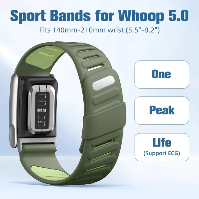 Alt view image 2 of 7 - 2 Pack Bands Compatible with Whoop 5.0 Bands One, Peak and MG/Life, Soft Silicone Breathable Waterproof Sport Adjustable Replacement Strap for Whoop Band 5.0 Women Men