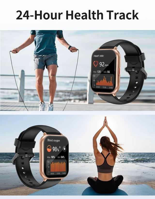 Alt view image 4 of 7 - Smart Watches for Men Women (Answer/Make Call, 2 Bands), 1.8", BK/GD Smartwatch for iPhone/Android Phone, Fitness Tracker Heart Rate/Sleep Monitor, Step Calories Counter Digital Watch Waterproof