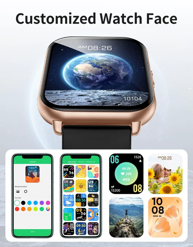 Alt view image 6 of 7 - Smart Watches for Men Women (Answer/Make Call, 2 Bands), 1.8", BK/GD Smartwatch for iPhone/Android Phone, Fitness Tracker Heart Rate/Sleep Monitor, Step Calories Counter Digital Watch Waterproof