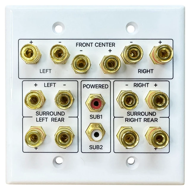 Alt view image 2 of 7 - 7.2 Speaker Wall Plate with Gold Plated Binding Posts Home Theater Speaker Wall Plate with Gold Plated Binding Posts for 7.2 Surround Sound, Speaker Wire & Audio Installations