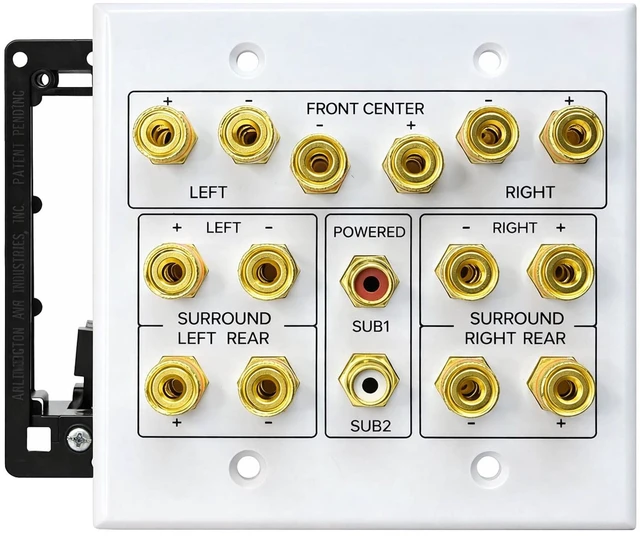 Main image of 7.2 Speaker Wall Plate with Gold Plated Binding Posts Home Theater Speaker Wall Plate with Gold Plated Binding Posts for 7.2 Surround Sound, Speaker Wire & Audio Installations