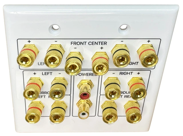 Alt view image 6 of 7 - 7.2 Speaker Wall Plate with Gold Plated Binding Posts Home Theater Speaker Wall Plate with Gold Plated Binding Posts for 7.2 Surround Sound, Speaker Wire & Audio Installations