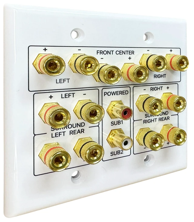 Alt view image 4 of 7 - 7.2 Speaker Wall Plate with Gold Plated Binding Posts Home Theater Speaker Wall Plate with Gold Plated Binding Posts for 7.2 Surround Sound, Speaker Wire & Audio Installations