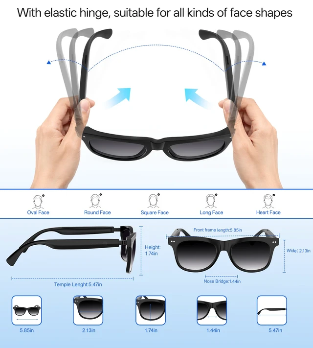 Alt view image 3 of 7 - Smart Glasses for Men & Women, Polarized Bluetooth Audio Sunglasses Open-Ear Audio, 10H Playtime, Hands-Free Calls, Touch Control, 33g Lightweight, UV/Blue Light Protection for Travel Daily Use