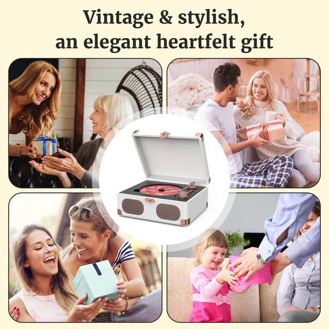 Alt view image 5 of 7 - CD Player with Speakers Retro Portable CD Players for Home Music Player with Remote Control,V5.4 Bluetooth in&Out Desktop Suitcase CD Player with AUX in, Headphone Jack,USB PlaybackWhite
