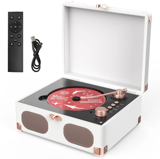Main image of CD Player with Speakers Retro Portable CD Players for Home Music Player with Remote Control,V5.4 Bluetooth in&Out Desktop Suitcase CD Player with AUX in, Headphone Jack,USB PlaybackWhite