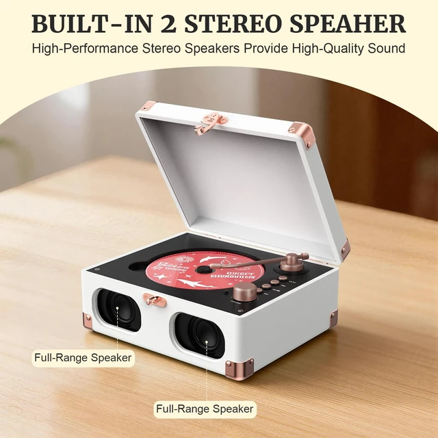 Alt view image 2 of 7 - CD Player with Speakers Retro Portable CD Players for Home Music Player with Remote Control,V5.4 Bluetooth in&Out Desktop Suitcase CD Player with AUX in, Headphone Jack,USB PlaybackWhite