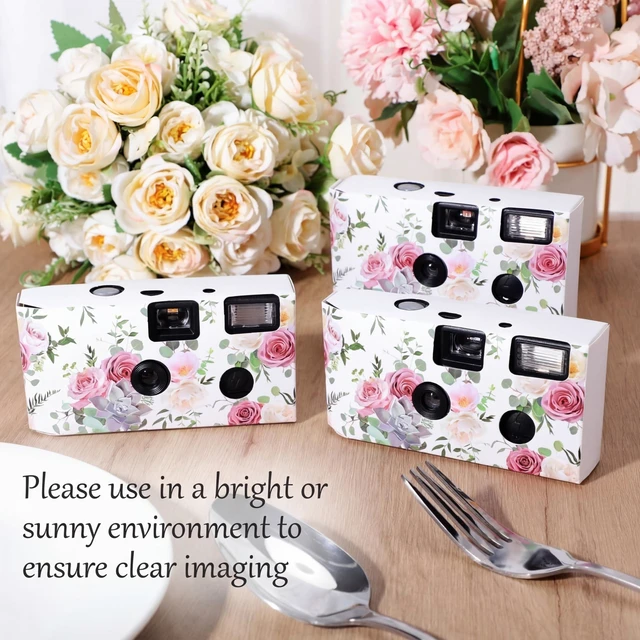 Alt view image 2 of 7 - 10 Pack Disposable Camera Bulk for Wedding 35mm Single Use Camera Bulk with Flash Black and White Film for Gathering Wedding Travel, Pink Rose, Black and White Film