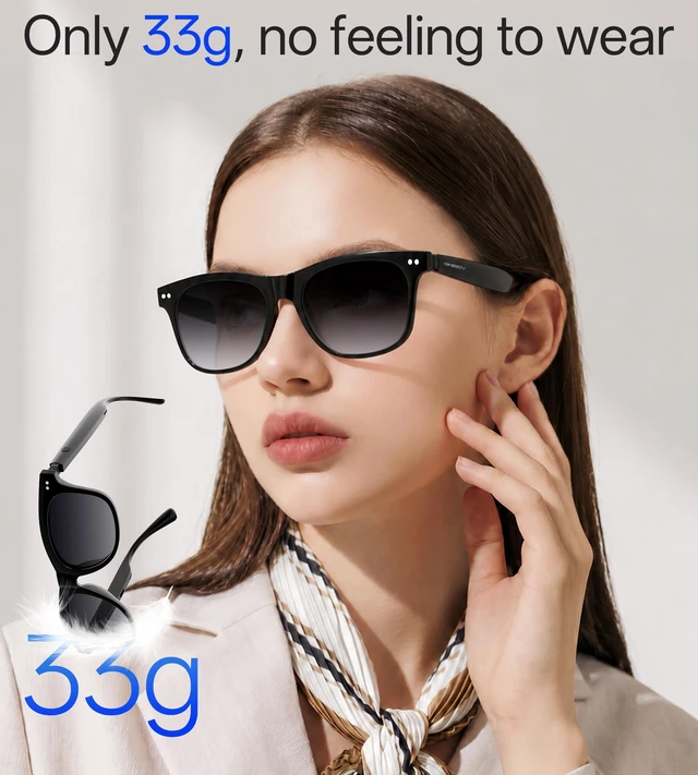 Alt view image 7 of 7 - Smart Glasses for Men & Women, Polarized Bluetooth Audio Sunglasses Open-Ear Audio, 10H Playtime, Hands-Free Calls, Touch Control, 33g Lightweight, UV/Blue Light Protection for Travel Daily Use