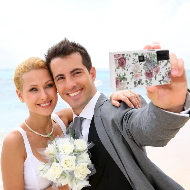 Alt view image 6 of 7 - 10 Pack Disposable Camera Bulk for Wedding 35mm Single Use Camera Bulk with Flash Black and White Film for Gathering Wedding Travel, Pink Rose, Black and White Film