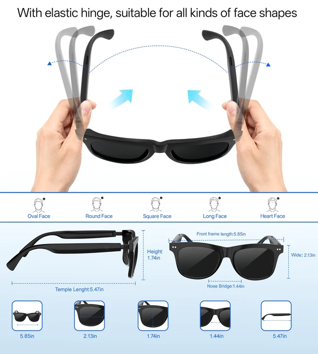 Alt view image 3 of 7 - Smart Glasses for Men & Women, Polarized Bluetooth Audio Sunglasses Open-Ear Audio, 10H Playtime, Hands-Free Calls, Touch Control, 33g Lightweight, UV/Blue Light Protection for Travel Daily Use