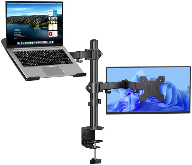 Main image of Dual Monitor and Laptop Stand for 13-32" Monitor & 11-17" Laptop Removable laptop tray converts to a dual monitor mount with full-motion adjustment for work and gaming, up to 18 lb per arm
