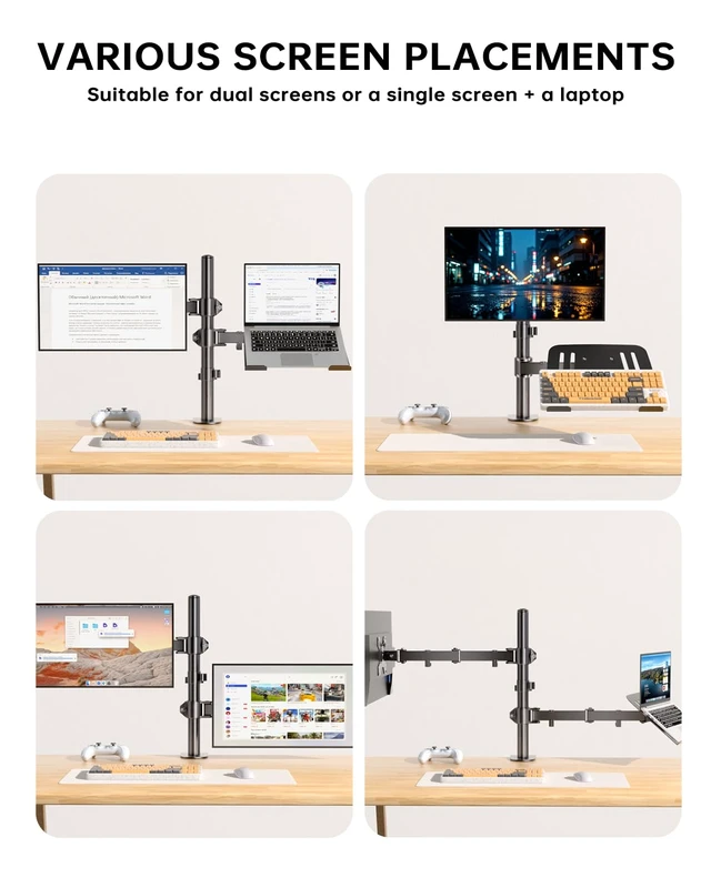 Alt view image 5 of 7 - Dual Monitor and Laptop Stand for 13-32" Monitor & 11-17" Laptop Removable laptop tray converts to a dual monitor mount with full-motion adjustment for work and gaming, up to 18 lb per arm
