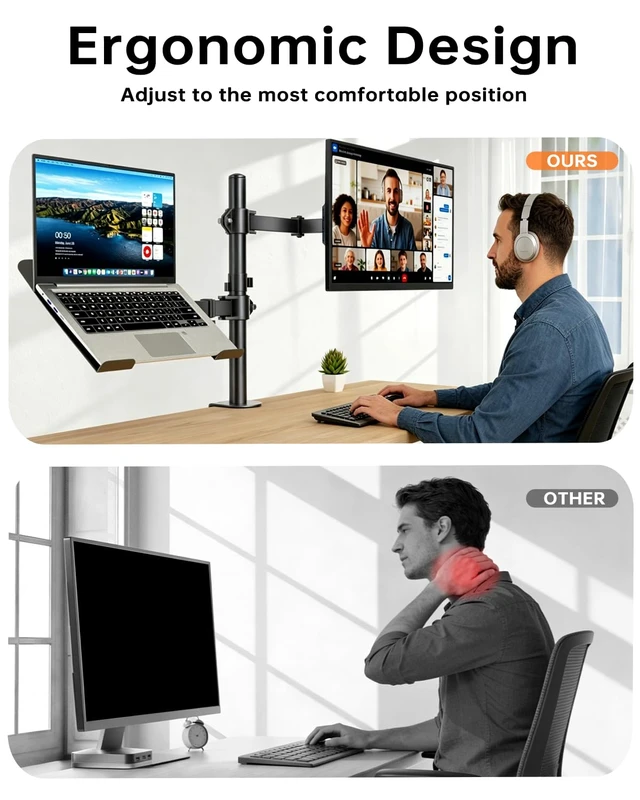 Alt view image 6 of 7 - Dual Monitor and Laptop Stand for 13-32" Monitor & 11-17" Laptop Removable laptop tray converts to a dual monitor mount with full-motion adjustment for work and gaming, up to 18 lb per arm