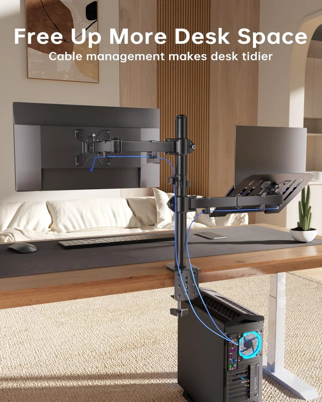 Alt view image 7 of 7 - Dual Monitor and Laptop Stand for 13-32" Monitor & 11-17" Laptop Removable laptop tray converts to a dual monitor mount with full-motion adjustment for work and gaming, up to 18 lb per arm