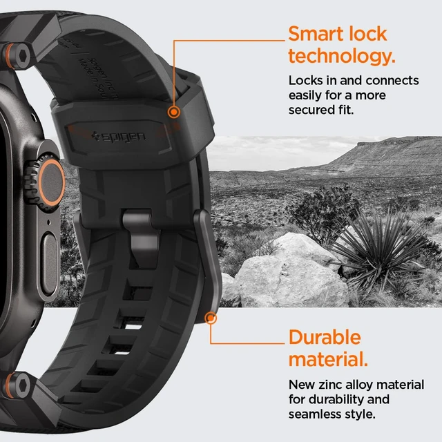 Alt view image 6 of 7 - DuraPro Armor for Apple Watch Band, Durable Metal Connector Strap For Apple Watch Ultra 4/3/2/1 49mm, Series 12/11/10 46mm, 9/8/7 45mm, SE3/SE2/SE/6/5/4 44mm, 3/2/1 42mm, Black Edition