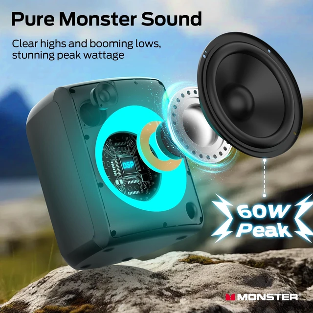 Alt view image 2 of 7 - Musicbox Bluetooth Speaker, 60W Loud Portable Wireless Speaker with Dynamic RGB Lighting, Speakers for Outdoor, Stereo Sound, 12H Playtime, IPX5 Water Resistant, Supports TF Card, AUX, Black