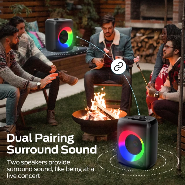 Alt view image 4 of 7 - Musicbox Bluetooth Speaker, 60W Loud Portable Wireless Speaker with Dynamic RGB Lighting, Speakers for Outdoor, Stereo Sound, 12H Playtime, IPX5 Water Resistant, Supports TF Card, AUX, Black