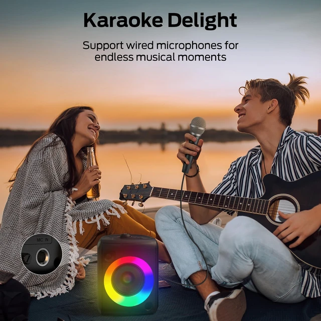 Alt view image 6 of 7 - Musicbox Bluetooth Speaker, 60W Loud Portable Wireless Speaker with Dynamic RGB Lighting, Speakers for Outdoor, Stereo Sound, 12H Playtime, IPX5 Water Resistant, Supports TF Card, AUX, Black