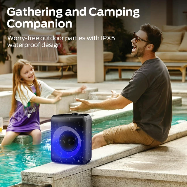 Alt view image 7 of 7 - Musicbox Bluetooth Speaker, 60W Loud Portable Wireless Speaker with Dynamic RGB Lighting, Speakers for Outdoor, Stereo Sound, 12H Playtime, IPX5 Water Resistant, Supports TF Card, AUX, Black