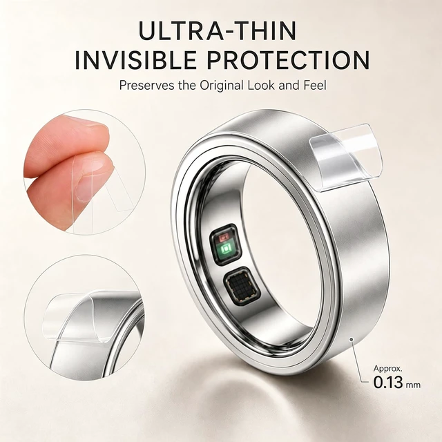 Alt view image 2 of 7 - 10-Pack Ultra Thin TPU Ring Protector Film for Oura Ring 5 Size 13 Clear TPU protector film for Oura Ring 5 helps reduce daily scuffs, preserves the original look, and stays on while charging