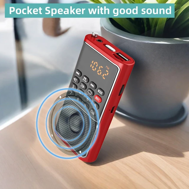 Alt view image 5 of 7 - Small FM Radio Portable TF Card/USB Player,Rechargeable Battery Operated Mini Pocket Radio Walkman,USB/TF Card Slot,Audiobook Audio MP3 Play,Numeric Key,with Wristband,Excellent Reception and Sound