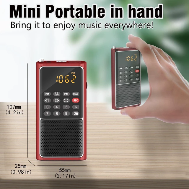 Alt view image 6 of 7 - Small FM Radio Portable TF Card/USB Player,Rechargeable Battery Operated Mini Pocket Radio Walkman,USB/TF Card Slot,Audiobook Audio MP3 Play,Numeric Key,with Wristband,Excellent Reception and Sound
