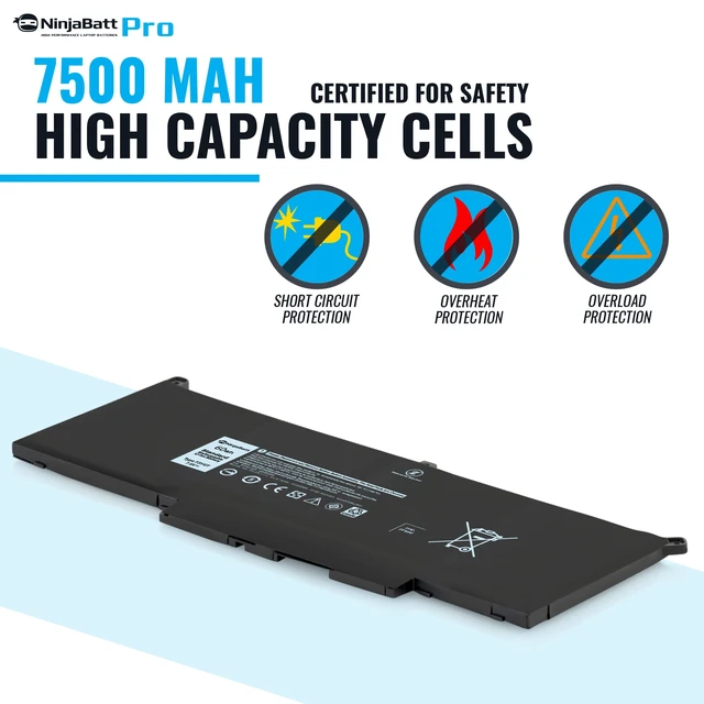 Alt view image 6 of 6 - F3YGT Battery for Dell Latitude 7480 7490 7280 7380 7390 Fits 7290 E7280 E7480 E7380 E7490 DM3WC DM6WC 2X39G KG7VF 451-BBYE 453-BBCF 7500mAh 60Wh 7.6V