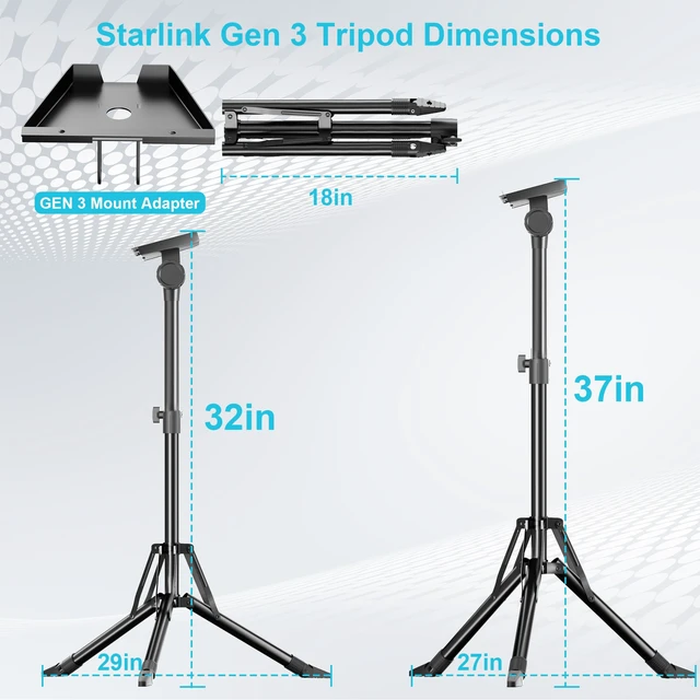 Alt view image 5 of 7 - Starlink Gen 3 Stand, 0-180° Angle & Height Adjustable Tripod Mount Compatible with Starlink Gen 3, Standard 4 & 4X, Heavy-Duty Foldable Design with Ground Nail for RV & Outdoor Camping