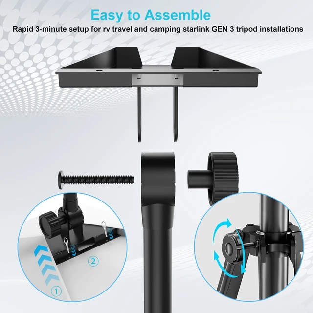 Alt view image 7 of 7 - Starlink Gen 3 Stand, 0-180° Angle & Height Adjustable Tripod Mount Compatible with Starlink Gen 3, Standard 4 & 4X, Heavy-Duty Foldable Design with Ground Nail for RV & Outdoor Camping