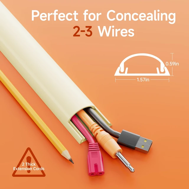 Alt view image 2 of 7 - 85in Adhesive Cord Hider Wall, Mounted TV Cord Cover Kit, Multiple Cable Raceways for Wall Corner, Wire Cover Hiders for 2-3 Cables, 1.57" W X 0.59" H, Beige