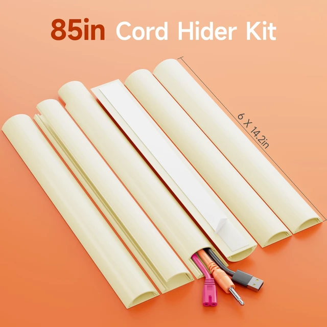 Alt view image 4 of 7 - 85in Adhesive Cord Hider Wall, Mounted TV Cord Cover Kit, Multiple Cable Raceways for Wall Corner, Wire Cover Hiders for 2-3 Cables, 1.57" W X 0.59" H, Beige
