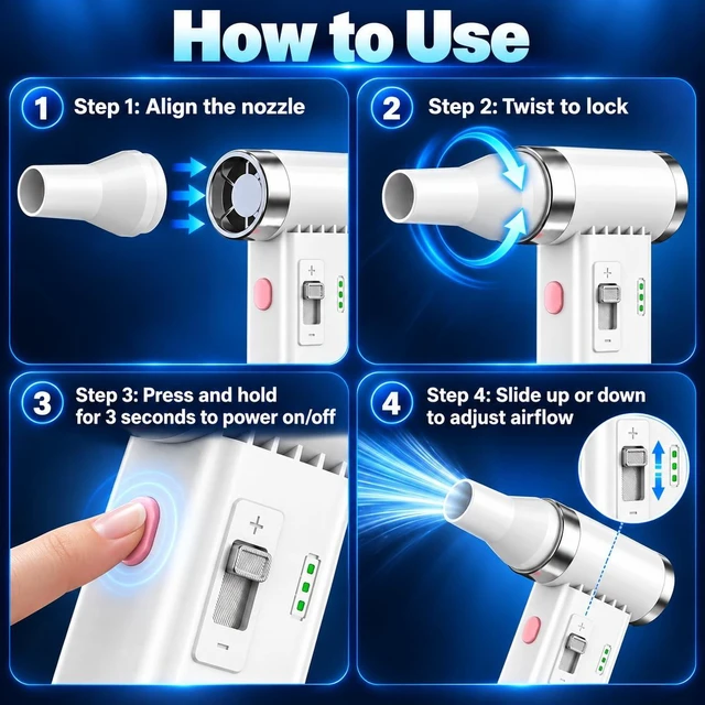 Alt view image 6 of 6 - Mini Ultra-Slim Electric Compressed Air Duster 150,000RPM Super Power, Rechargeable Cordless Air Duster, Powerful Airflow for Computer, Keyboard, Outdoor, House and Car