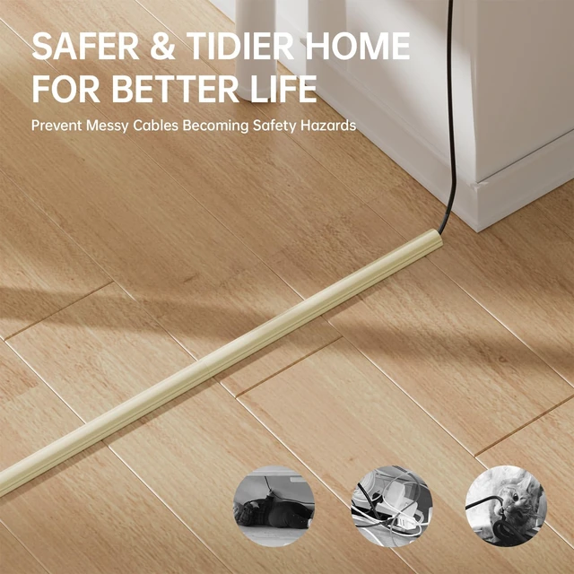 Alt view image 6 of 7 - 85in Adhesive Cord Hider Wall, Mounted TV Cord Cover Kit, Multiple Cable Raceways for Wall Corner, Wire Cover Hiders for 2-3 Cables, 1.57" W X 0.59" H, Beige