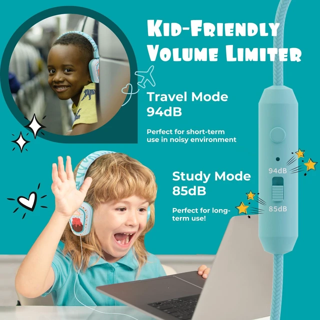 Alt view image 3 of 7 - ® Kids Headphones Wired LED Lights with Microphone, Durable and Flexible, Volume Limited 85/94db Kid Safe Dinosaur Headphones for Kids, Perfect for School or Travel. USB C Wired