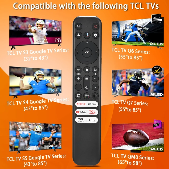 Alt view image 2 of 7 - Replacement for TCL Google Smart TV Universal Remote,Voice Control Comptible with RC813,for QM8/QM7/S5/S4/S3/Q7/Q6/Q5 4K UHD HDR LED QLED QD-Mini LED Full-HD Smart TVs(for TCL RC813)