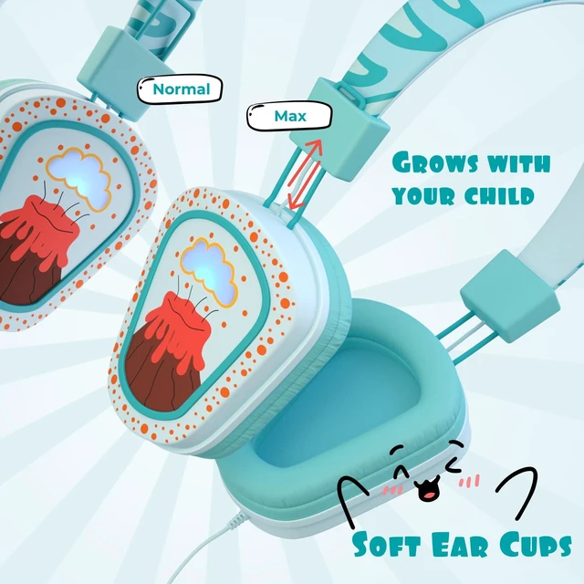 Alt view image 7 of 7 - ® Kids Headphones Wired LED Lights with Microphone, Durable and Flexible, Volume Limited 85/94db Kid Safe Dinosaur Headphones for Kids, Perfect for School or Travel. USB C Wired