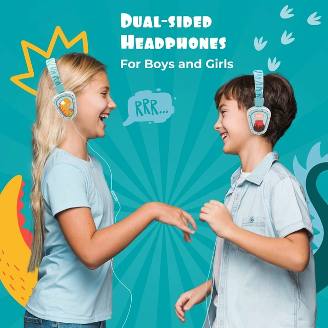Alt view image 6 of 7 - ® Kids Headphones Wired LED Lights with Microphone, Durable and Flexible, Volume Limited 85/94db Kid Safe Dinosaur Headphones for Kids, Perfect for School or Travel. USB C Wired