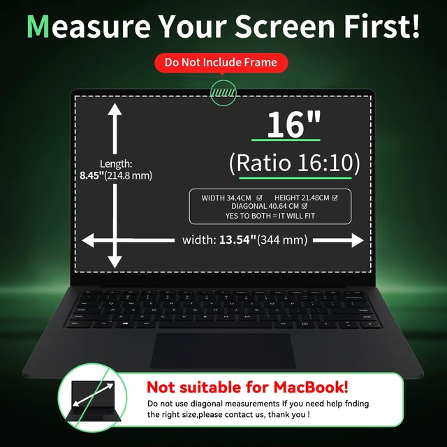 Alt view image 2 of 6 - Laptop Privacy Screen 16 Inch 16:10 Aspect Ratio Screen Size:344 mm×214.8 mm, Anti-Glare,Anti Blue light,Removable, Compatible With Lenovo HP Dell Acer Asus Thinkpad Envy Xps