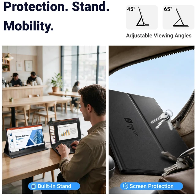 Alt view image 3 of 4 - Portable Monitor for Laptop,15.6'' 1080P, with Magnetic Case Dual USB C,Mini HDMI Connection,FHD IPS Monitor Portatil for Laptop Mac,mini PC,60Hz, Built-in speakers,EyeCare