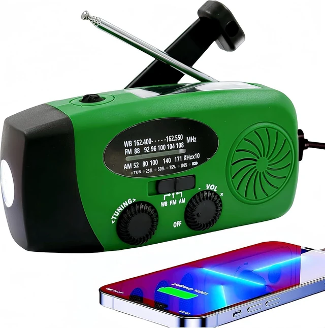 Main image of Solar Emergency Hand Crank Weather Radio, 5000mAh NOAA AM/FM Portable Self Powered Radios with SOS Alarm LED Flashlight Smart Phone USB Charger for Camping (Green)