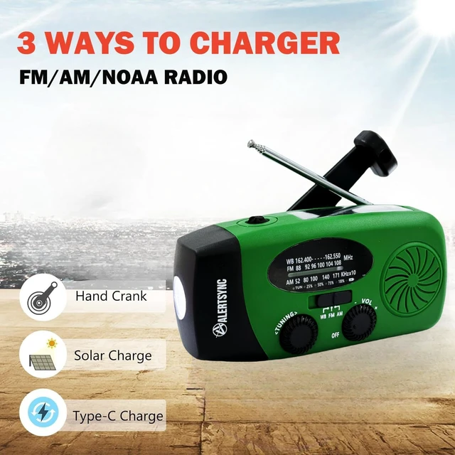 Alt view image 5 of 7 - Solar Emergency Hand Crank Weather Radio, 5000mAh NOAA AM/FM Portable Self Powered Radios with SOS Alarm LED Flashlight Smart Phone USB Charger for Camping (Green)