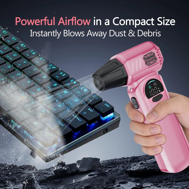 Alt view image 3 of 7 - B50 Compressed Air Duster & Vacuum Cleaner, 0.6 lb Lightweight Powerful Mini Blower, Smart Display & Variable Speed, Rechargeable Air Duster for Keyboard, PC, Computer,Vanity, Desk, Car & Home Pink