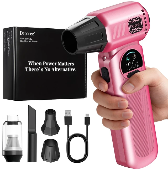 Main image of B50 Compressed Air Duster & Vacuum Cleaner, 0.6 lb Lightweight Powerful Mini Blower, Smart Display & Variable Speed, Rechargeable Air Duster for Keyboard, PC, Computer,Vanity, Desk, Car & Home Pink