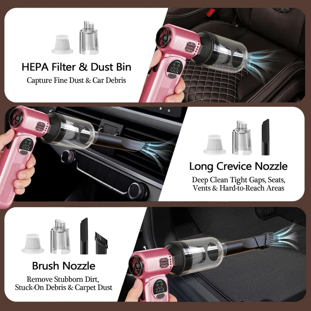 Alt view image 7 of 7 - B50 Compressed Air Duster & Vacuum Cleaner, 0.6 lb Lightweight Powerful Mini Blower, Smart Display & Variable Speed, Rechargeable Air Duster for Keyboard, PC, Computer,Vanity, Desk, Car & Home Pink