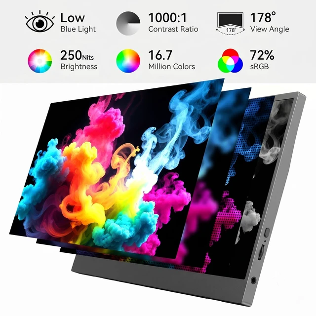 Alt view image 3 of 7 - Portable Monitor 15.6" FHD 1080P USB-C Travel Monitor for Laptop, IPS Laptop Screen Extender with Built-in Kickstand, Mini HDMI, Low Blue Light Portable Screen for PC Mac Phone Switch
