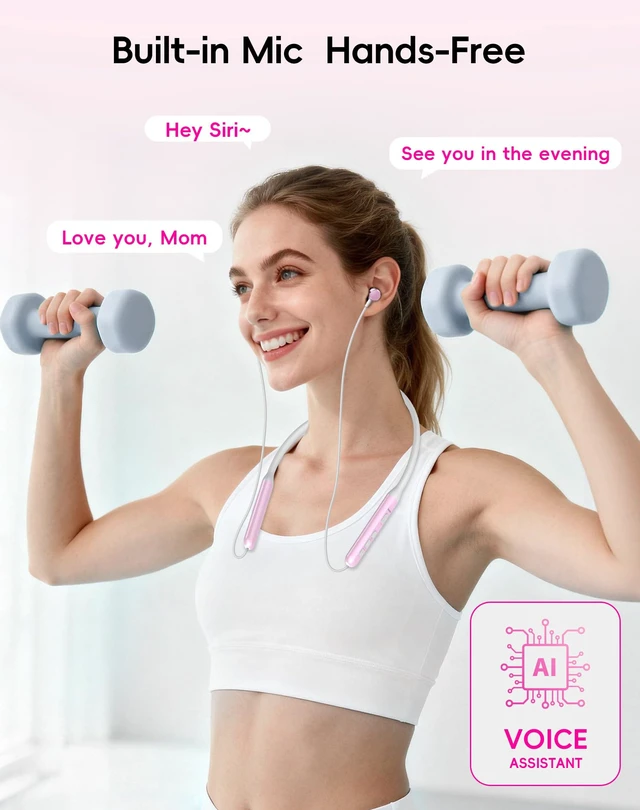 Alt view image 7 of 7 - Wireless Neckband Bluetooth Headphones with Microphone Bluetooth 6.0 Earbuds, Light Comfort, Deep Bass, 35H Playtime, IPX5 Waterproof, Magnetic Workout Headset