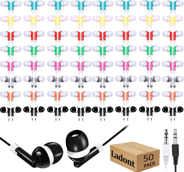 Main image of 50 Pack Bulk Kids Earbuds for Classroom, Student Wired Headphones in Ear Earbuds for School Librariy, 3.5mm Multi Colored Wholesale Earphones for Chromebook Laptop PC